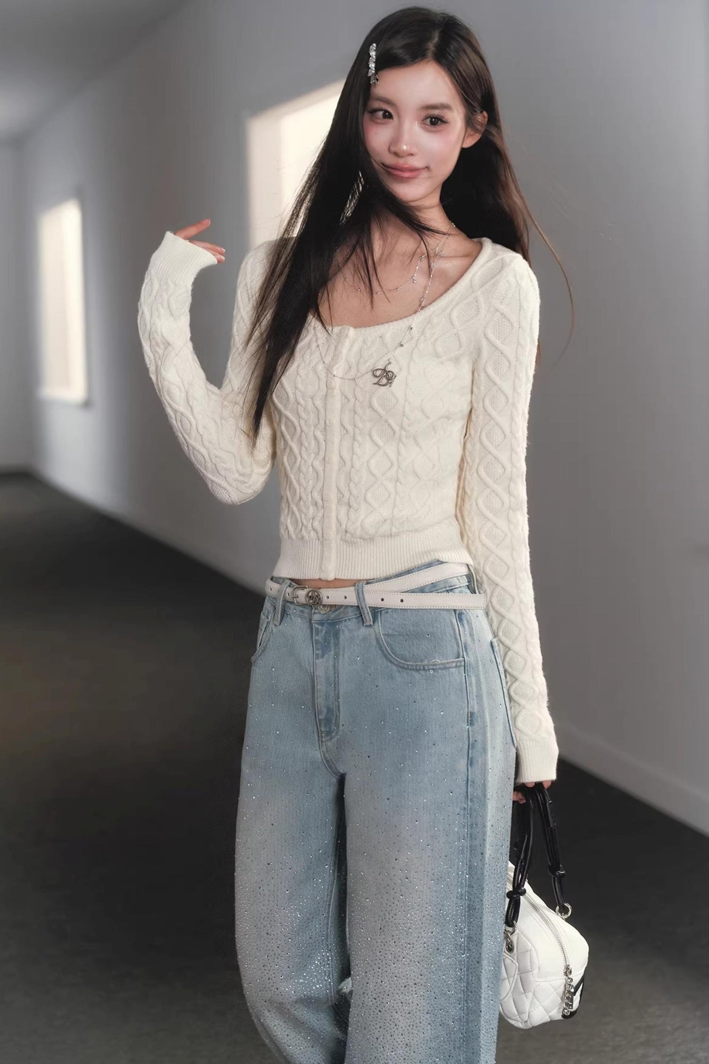Slimming Cable Knit Sweater