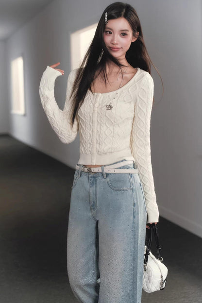 Slimming Cable Knit Sweater