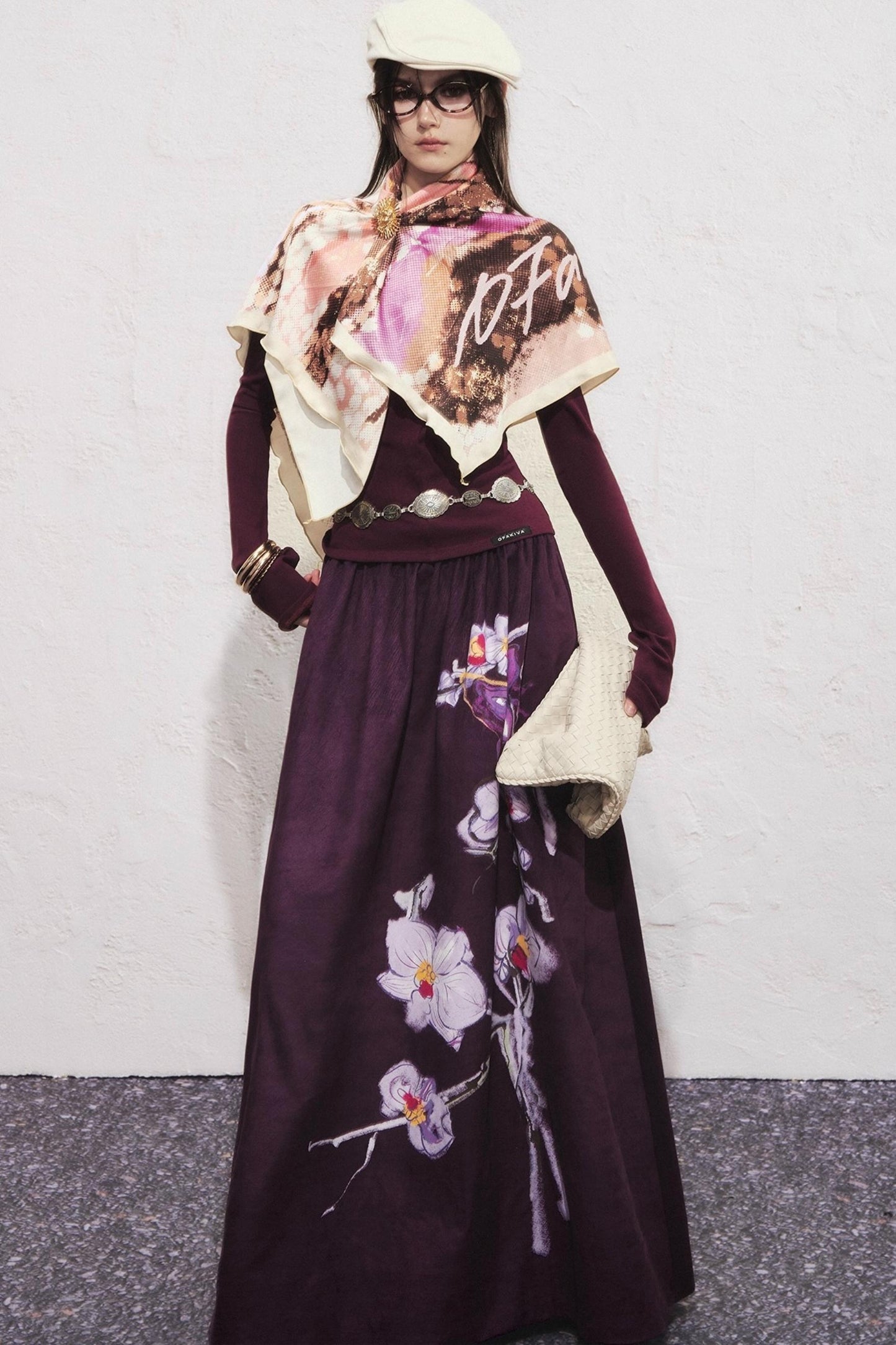 Purple Flower Print Long Skirt