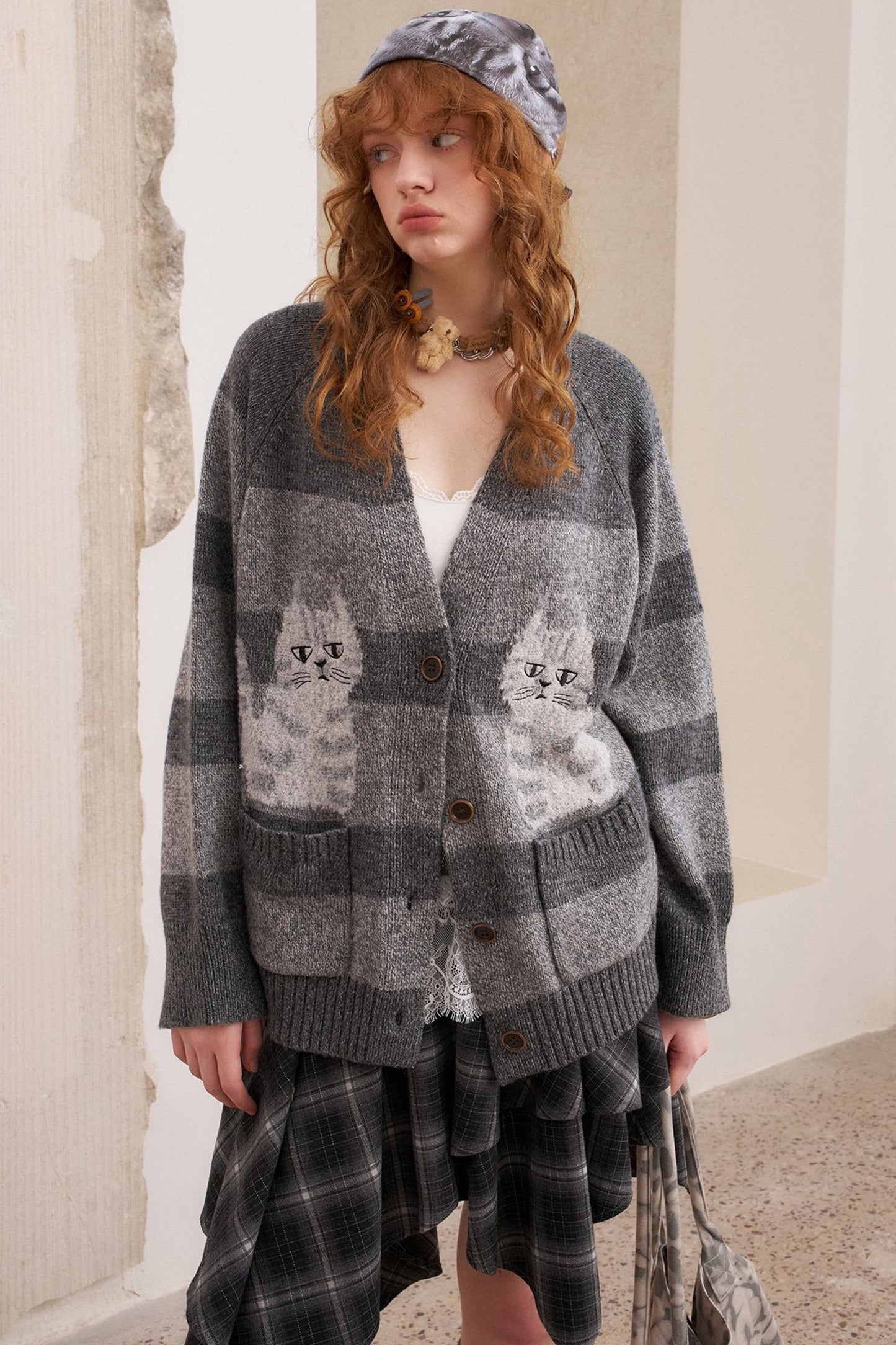 Symmetrical Striped Knitted Cardigan Jacket