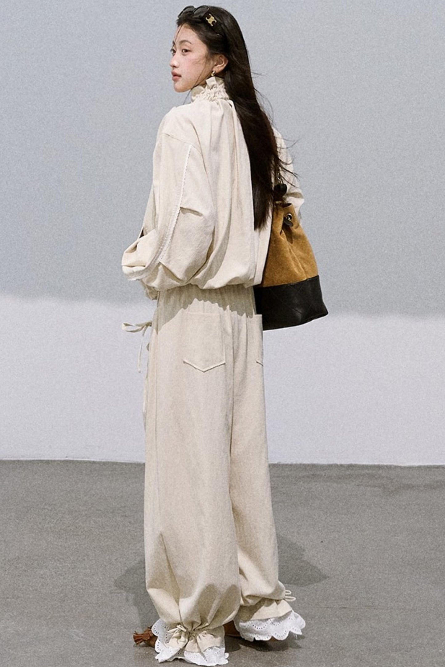 Lyocell Embroidered Drawstring Jacket Set-Up