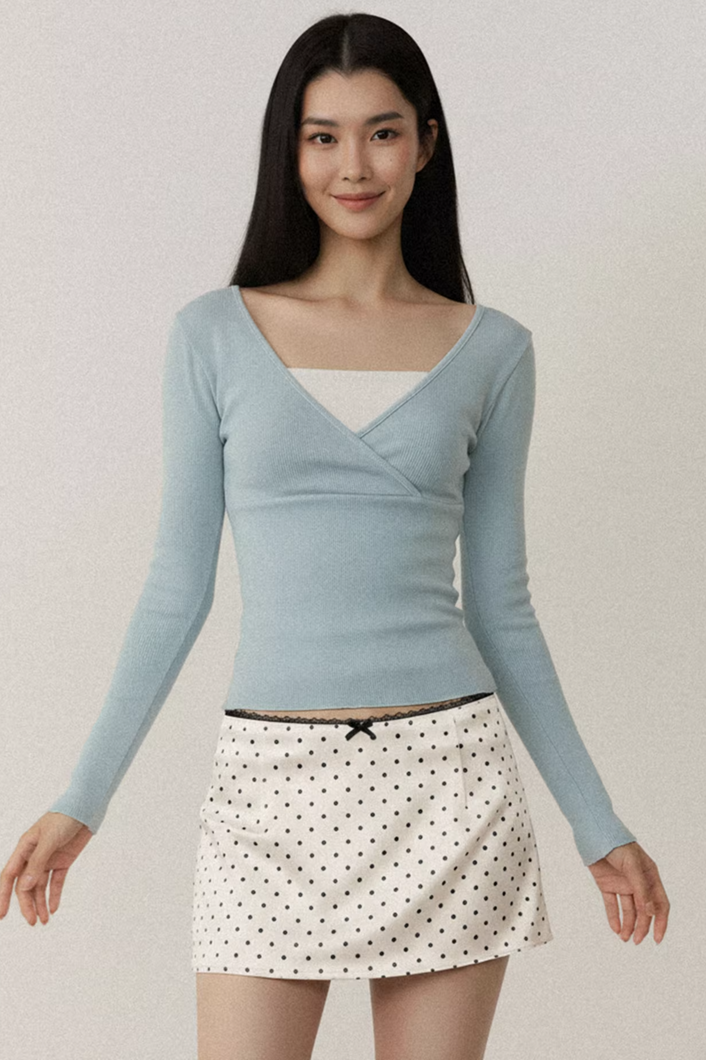 Contrast Color Cross V-Neck Top