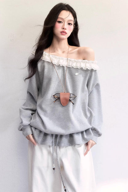 Lace-Up Drawstring Sweatshirt