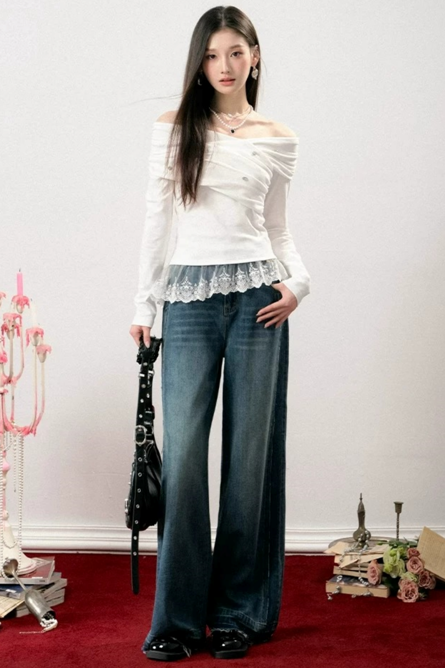 Off-Shoulder Lace Asymmetrical Top