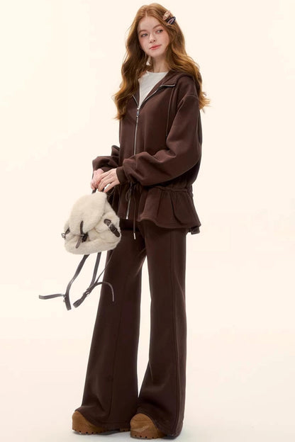 Hooded Drawstring Fleece Jacket Set-Up