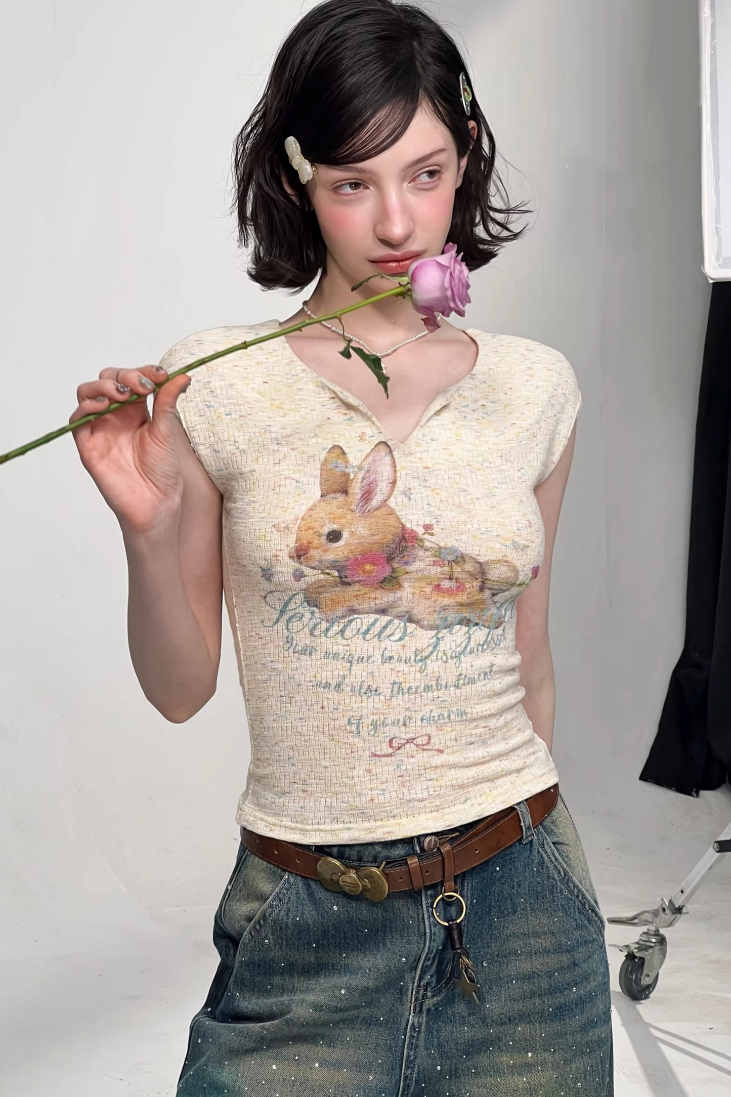 Apricot Rabbit Print Top