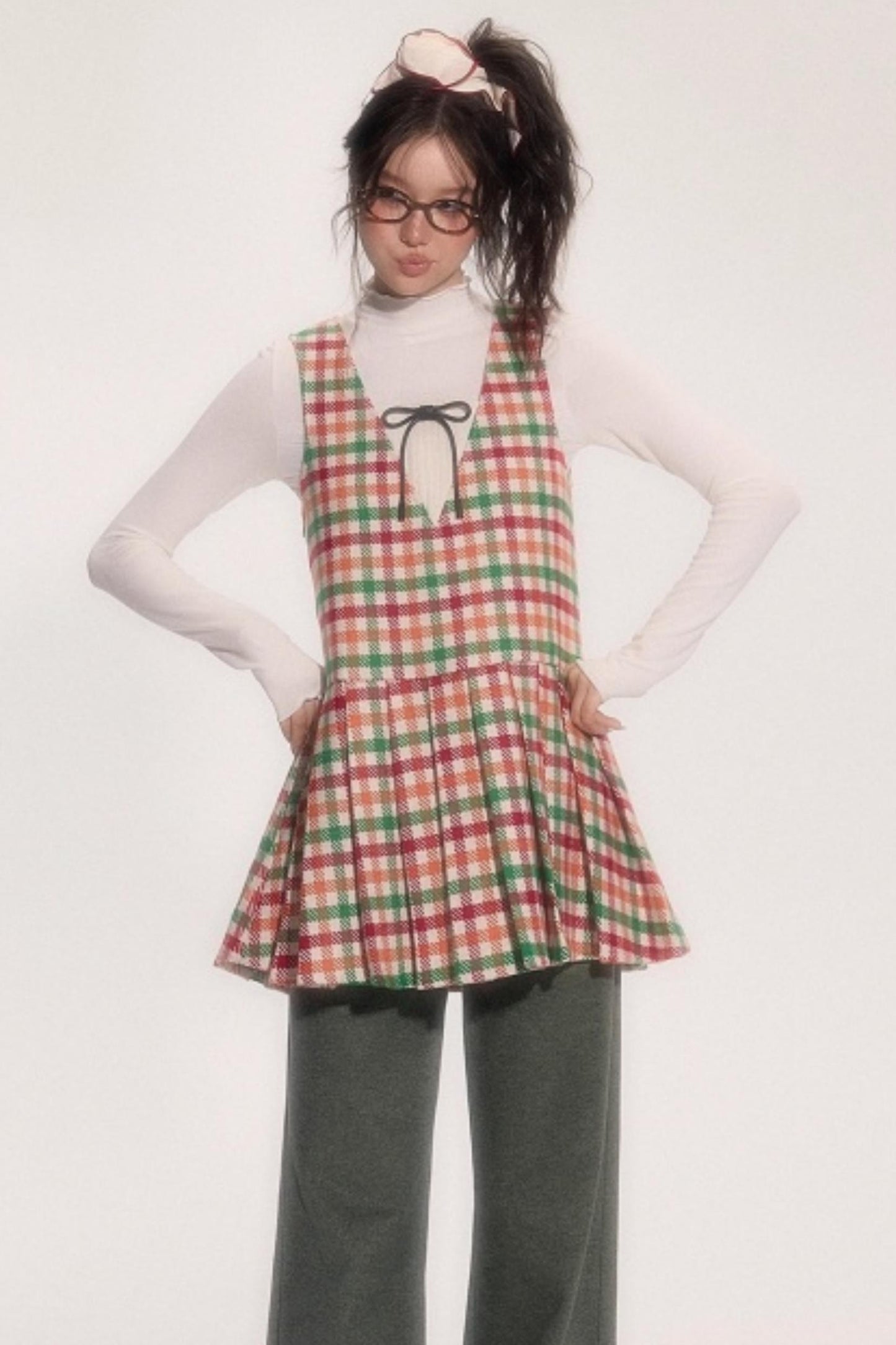 Colorful Plaid Wool Vest Dress