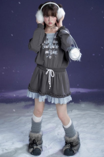 Gray-Blue Hooded Dress