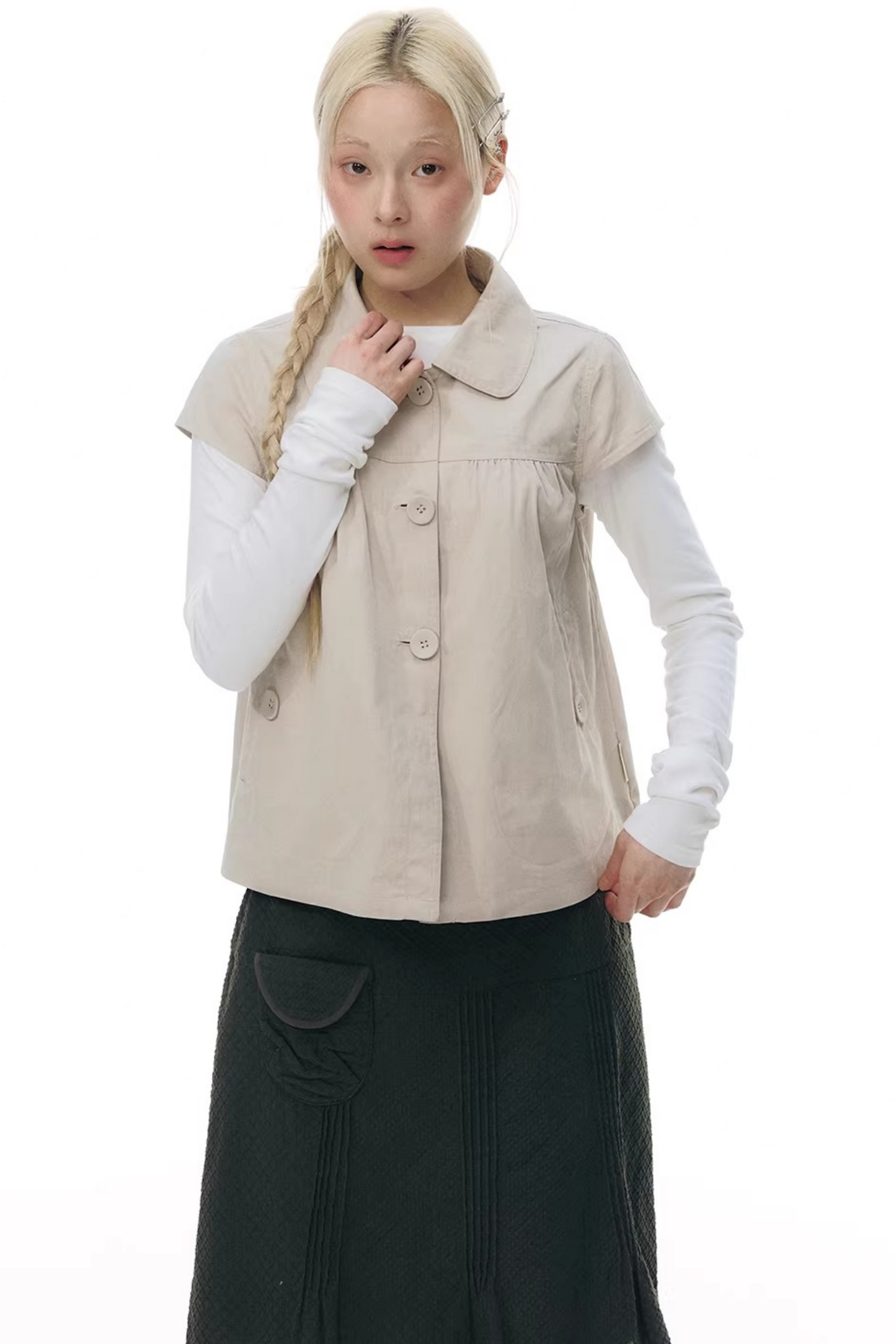 Doll Collar Flutter Sleeve Cardigan