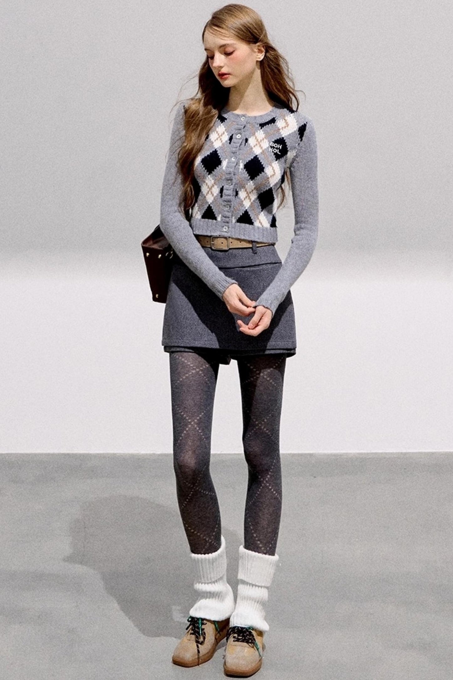 Collegiate Style Diamond Plaid Sweater