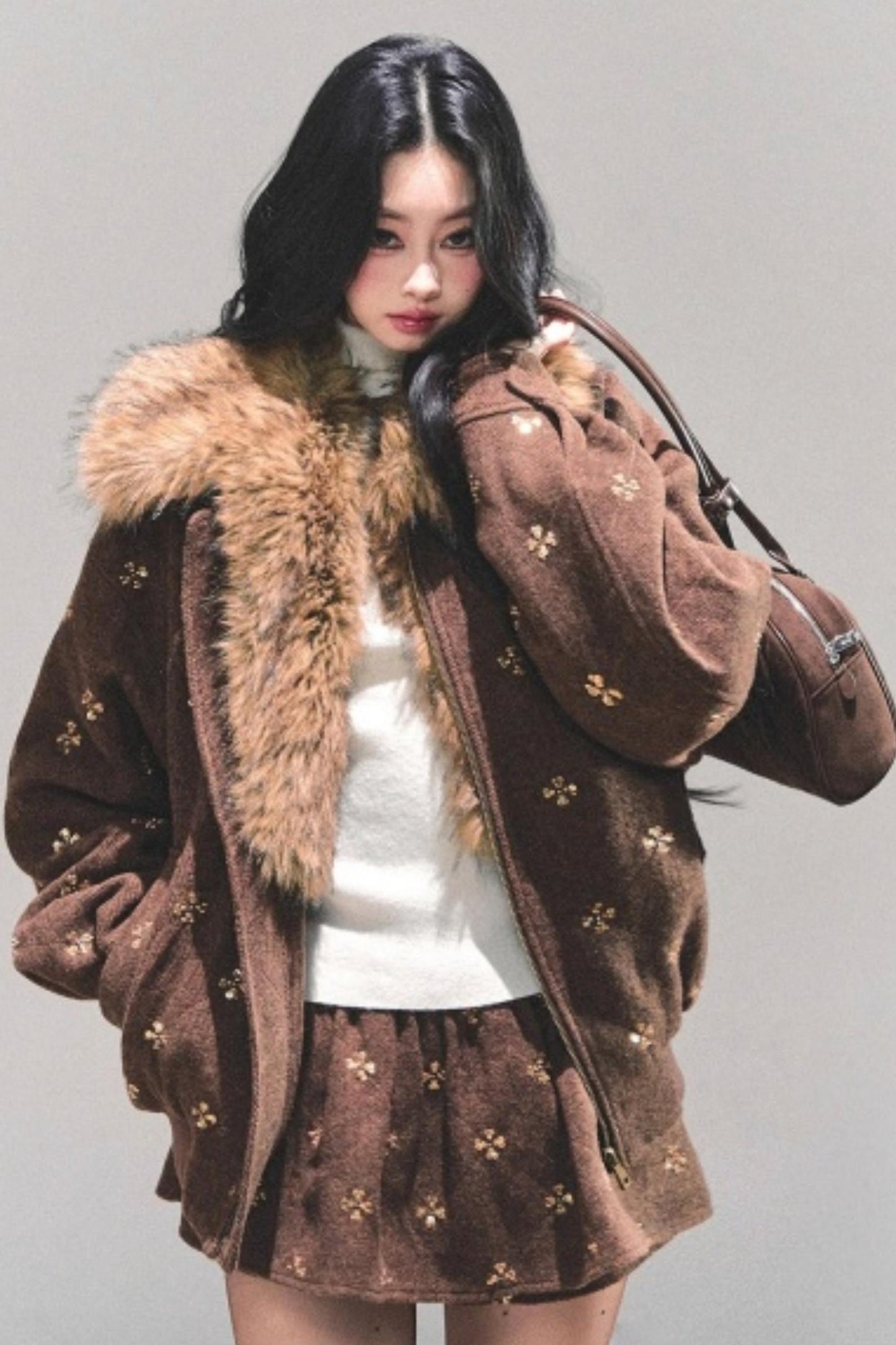 Maillard Wool Jacket With Skirt Set-Up