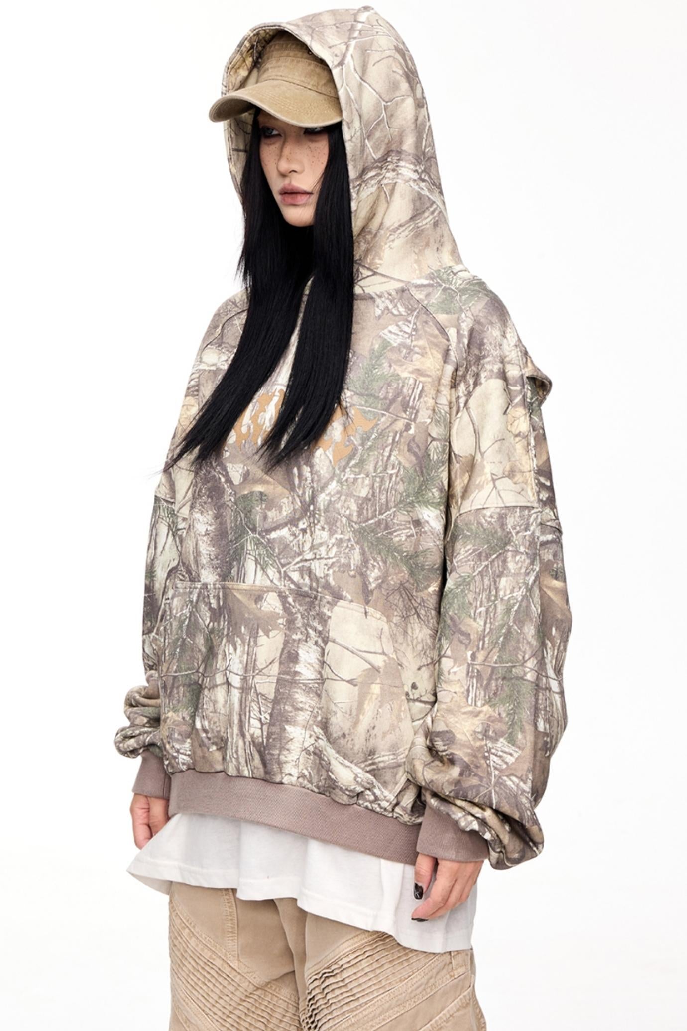 Distressed Camouflage Hooded Sweatshirt