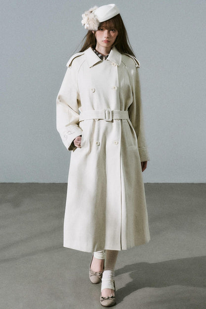 Creamy Hollow Flower Trench Coat