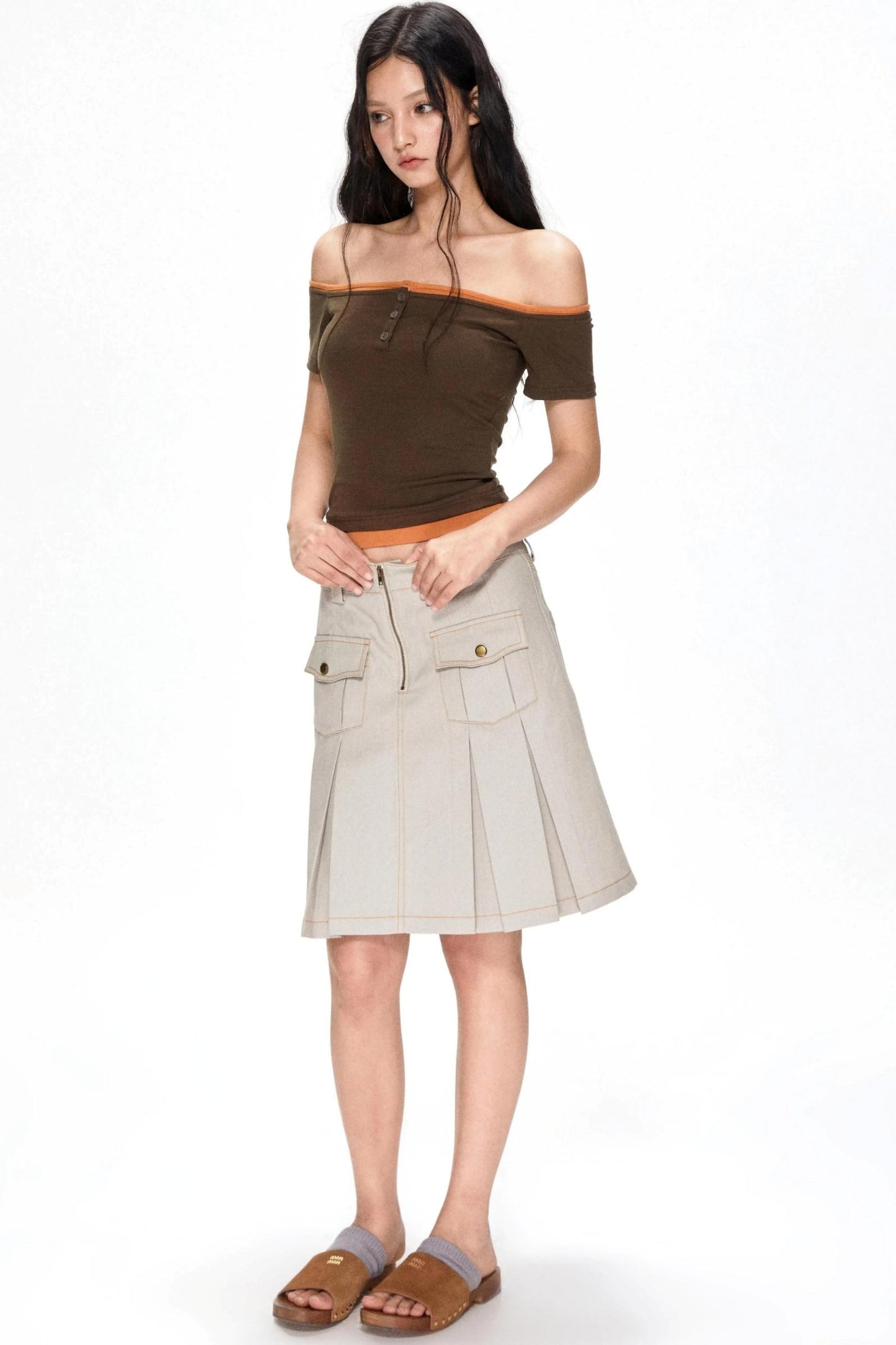 Vintage Pleated Midi Skirt