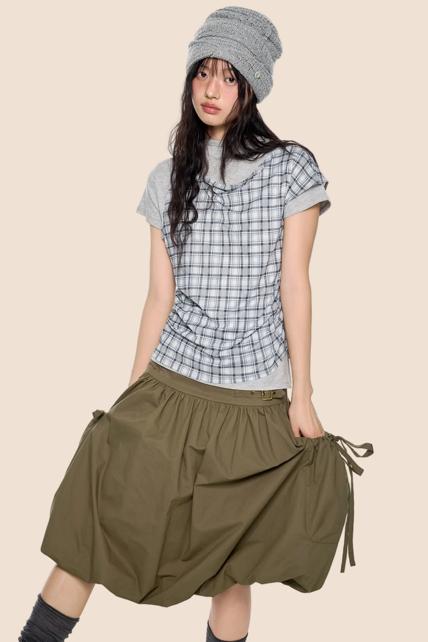 Plaid Layered Retro Top Set