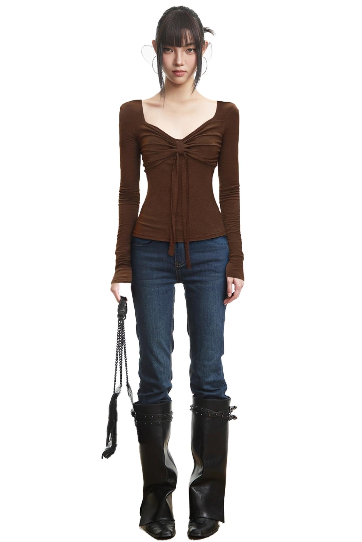 Autumn Brown V-Neck Long Sleeve Base Top