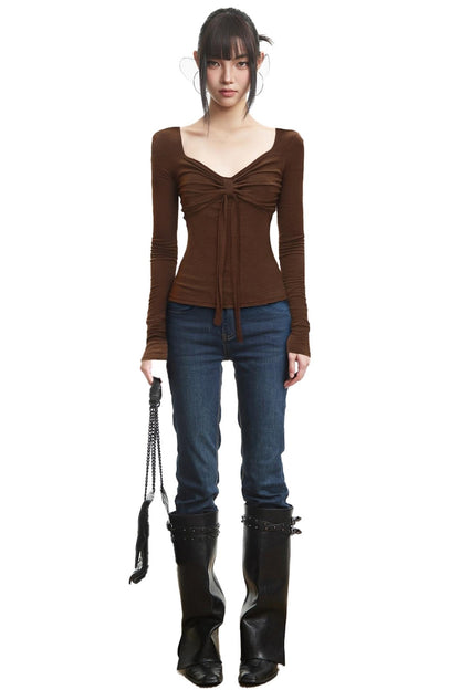 Autumn Brown V-Neck Long Sleeve Base Top