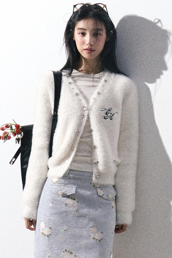 페이크 밍크 니트 가디건 스웨터 