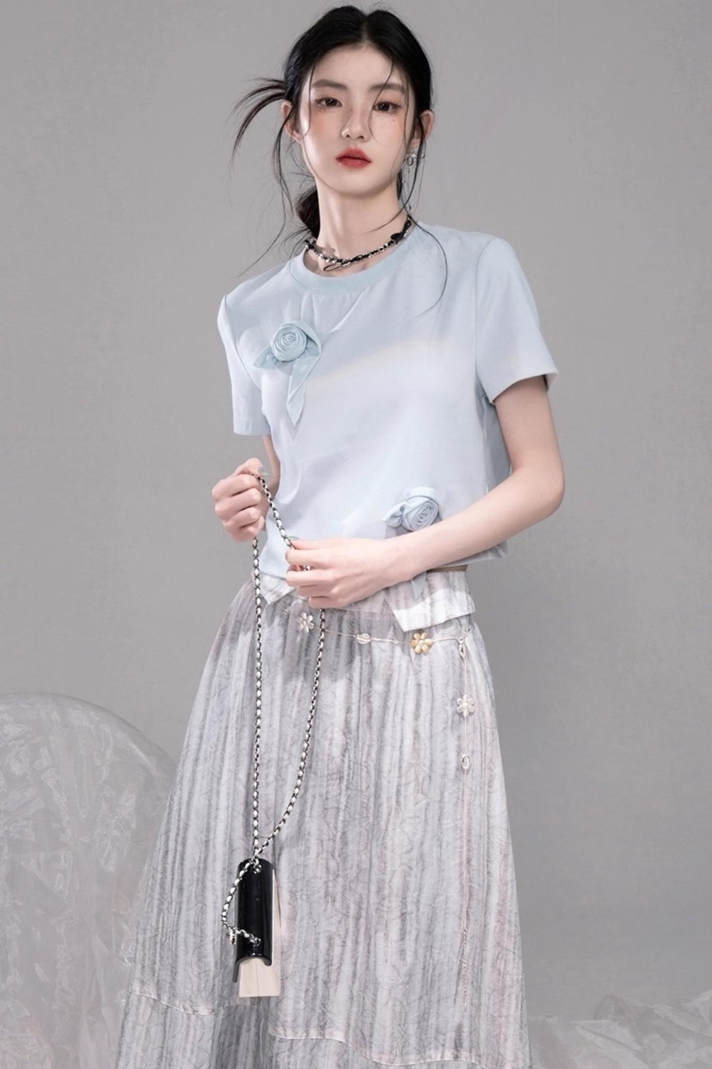 Smudge Art Sheer Print Skirt