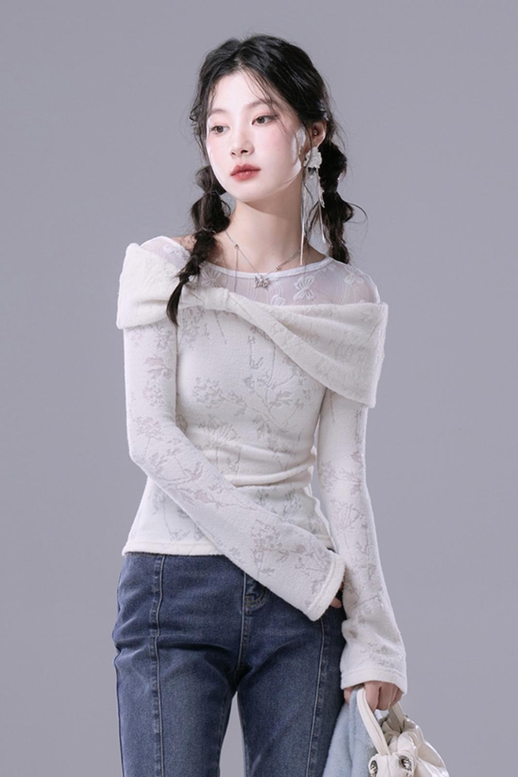 White Velvet Twisted Knit Top