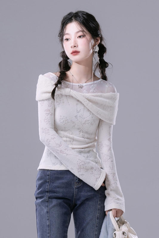 White Velvet Twisted Knit Top