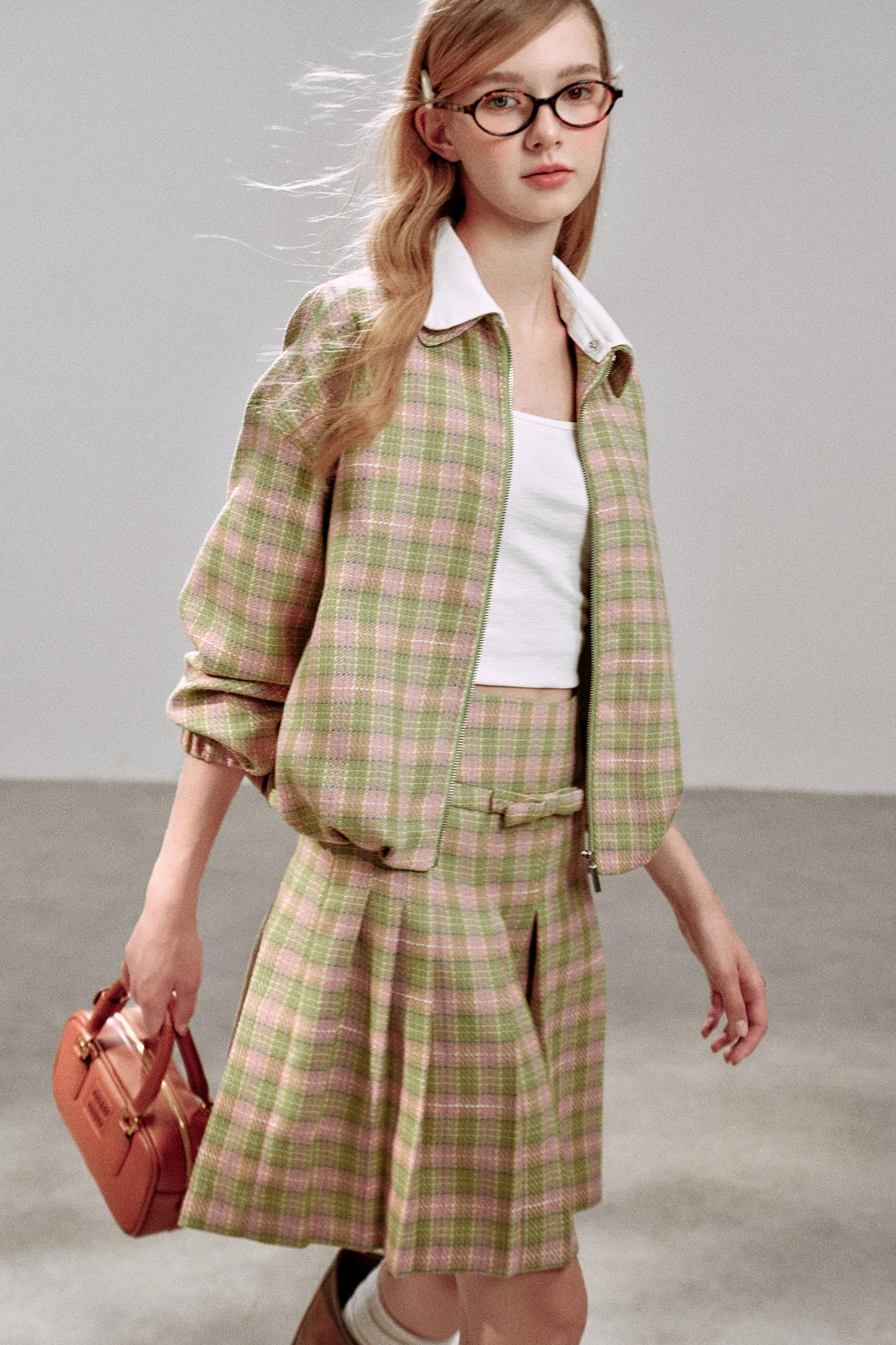 Pink Green Plaid Flower Jacket