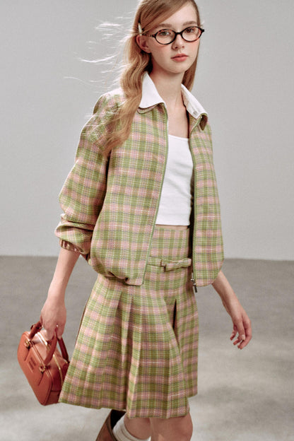 Pink Green Plaid Flower Jacket