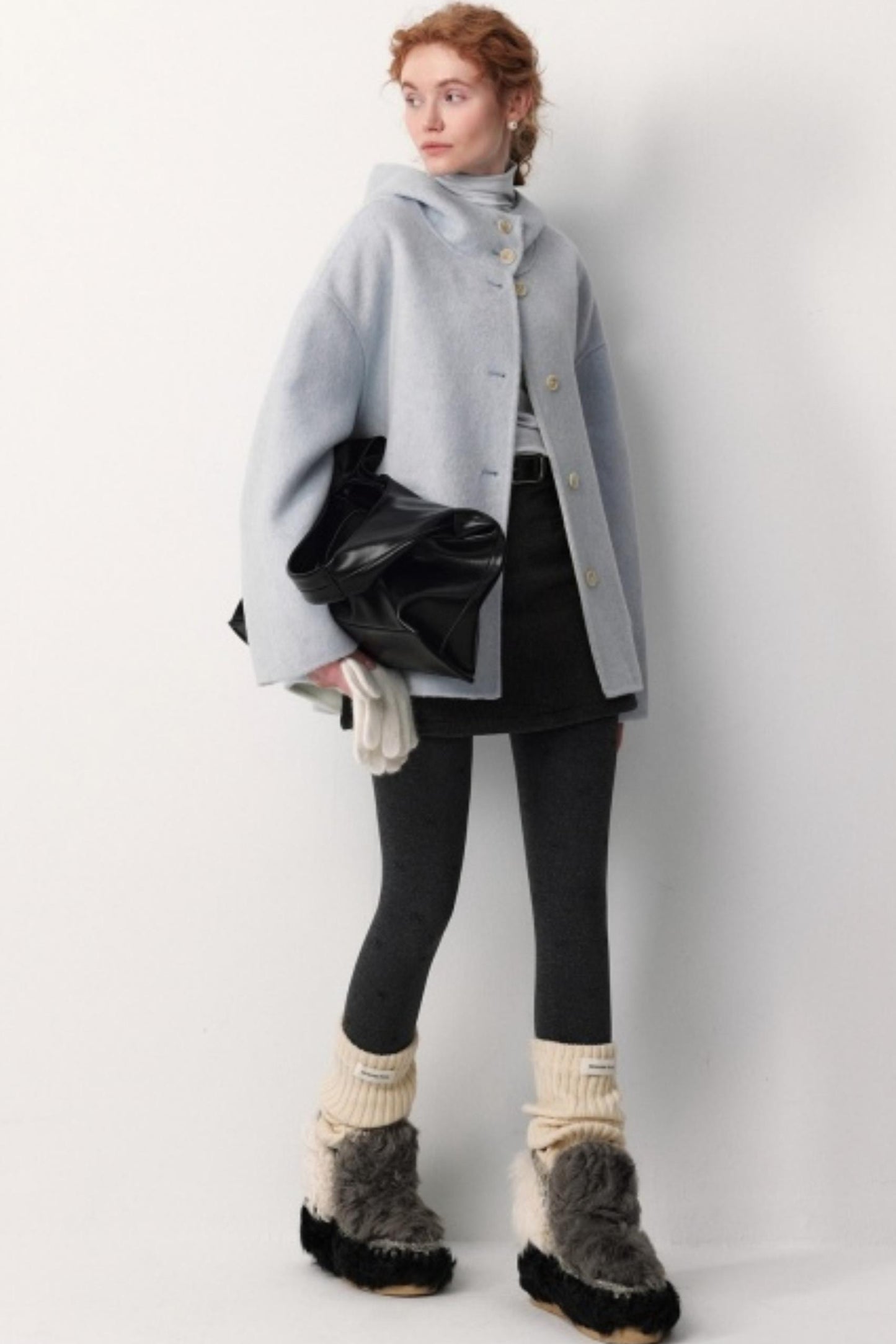 Oxygen Blue Wool Hooded Coat