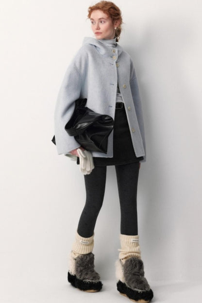 Oxygen Blue Wool Hooded Coat