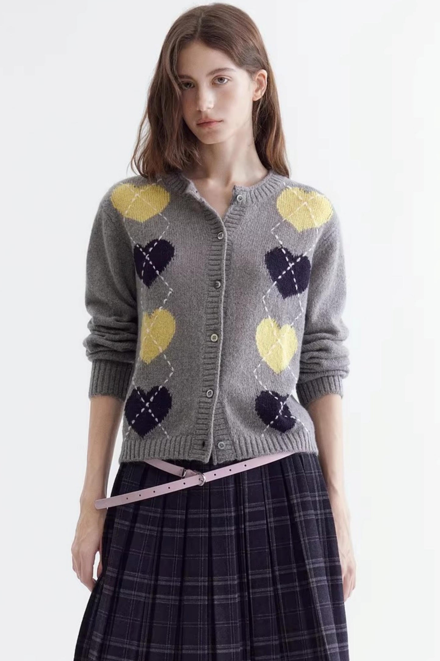 컬러 블록 하트 니트 스웨터