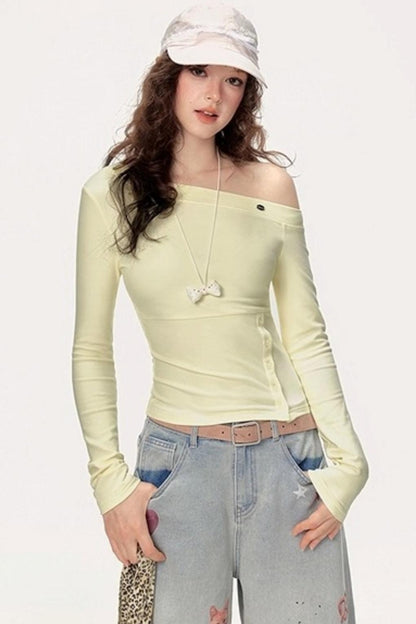 Slanted Shoulder Long Sleeve T-Shirt
