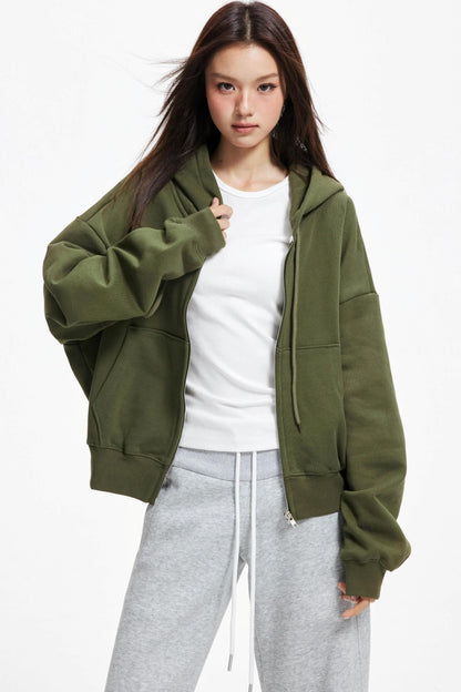 Cropped Hooded Cardigan Zip Jacket