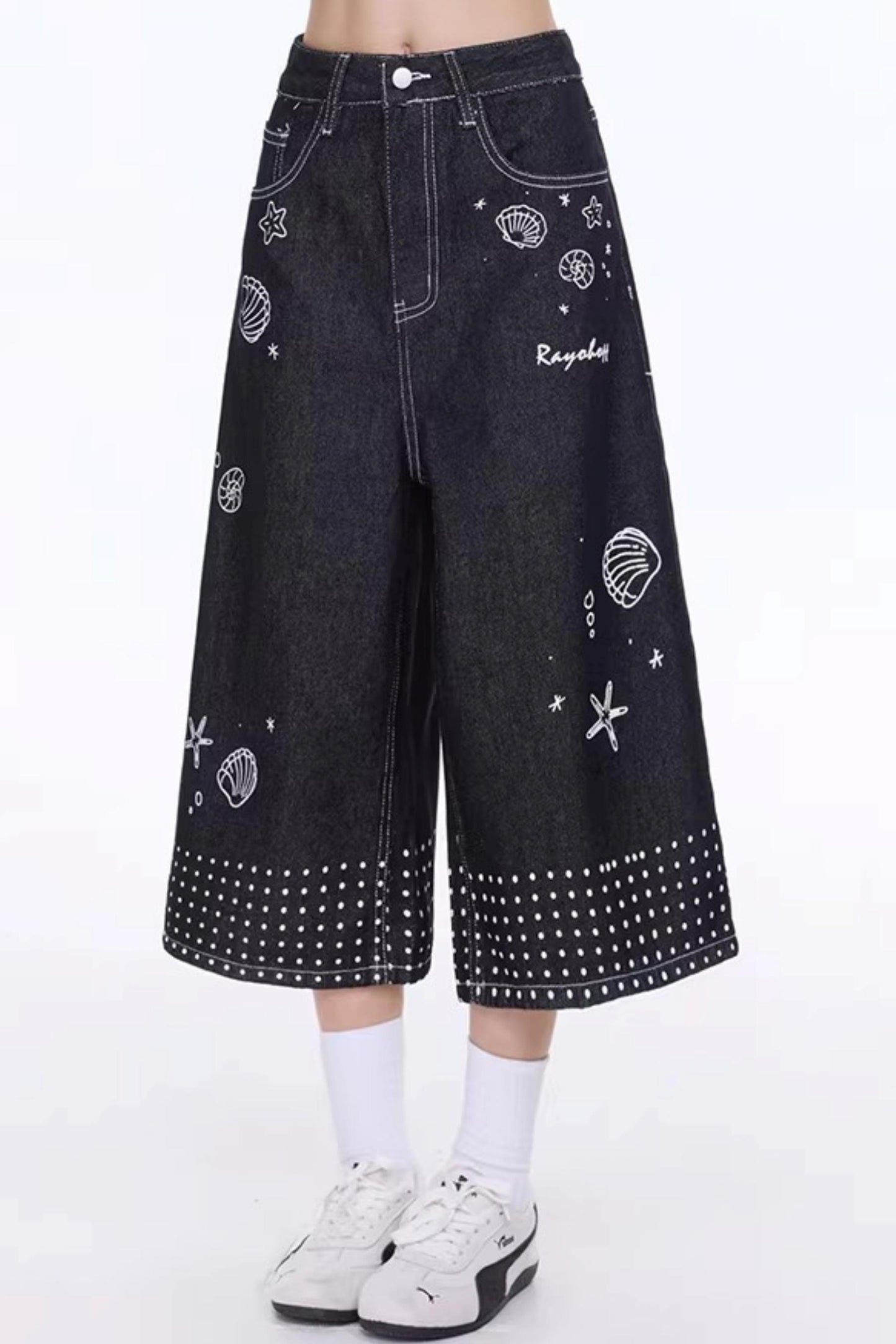 Retro Shell Print Cropped Pants