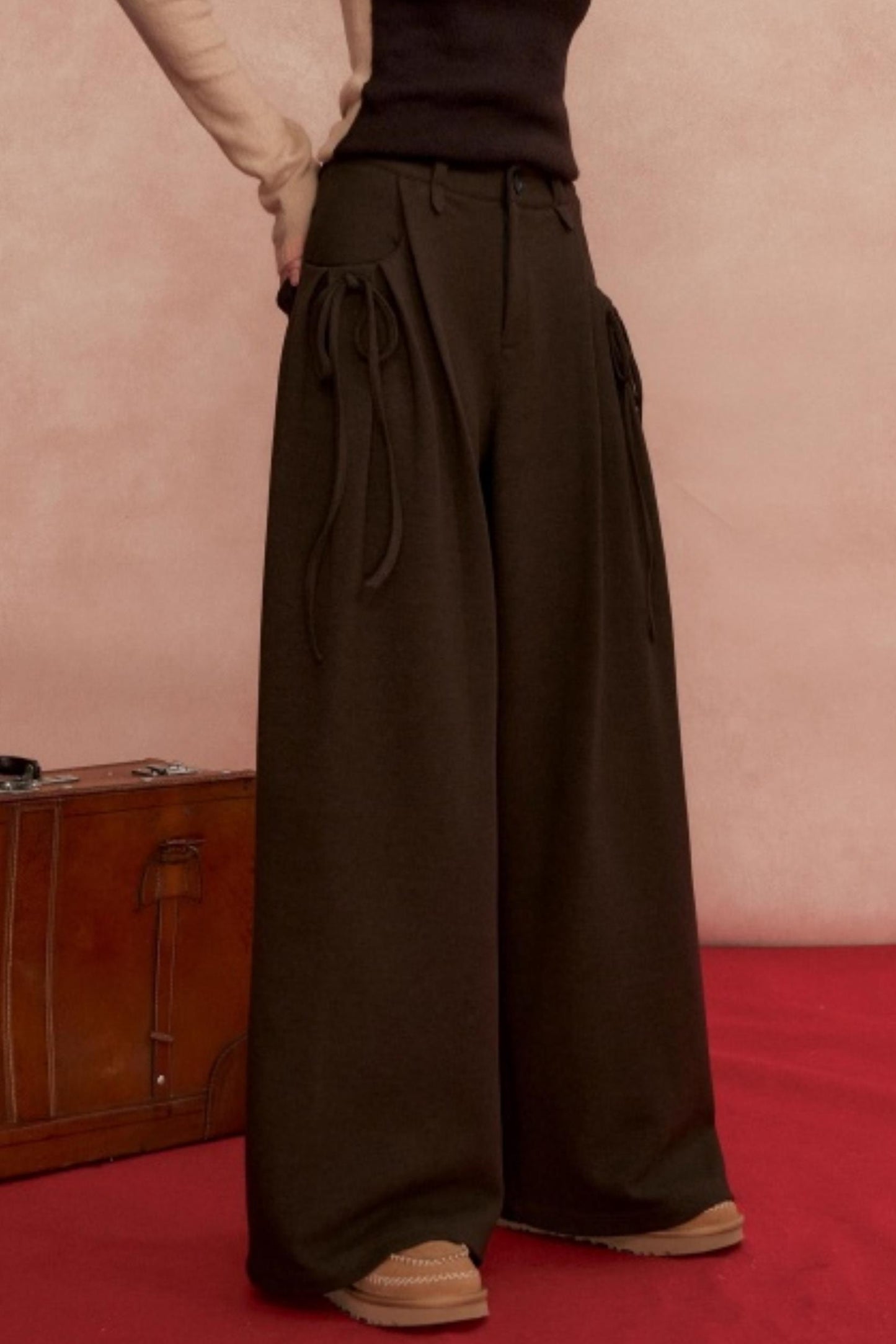 Pleated Bow Woolen Pants