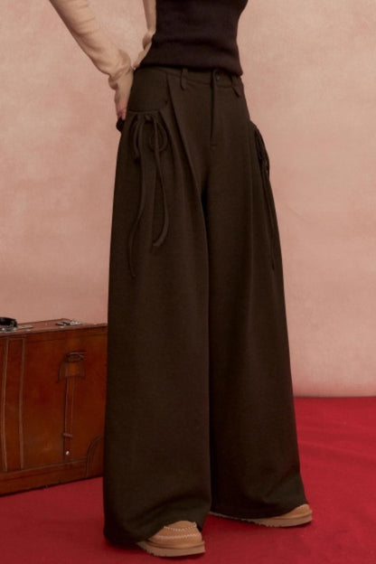 Pleated Bow Woolen Pants