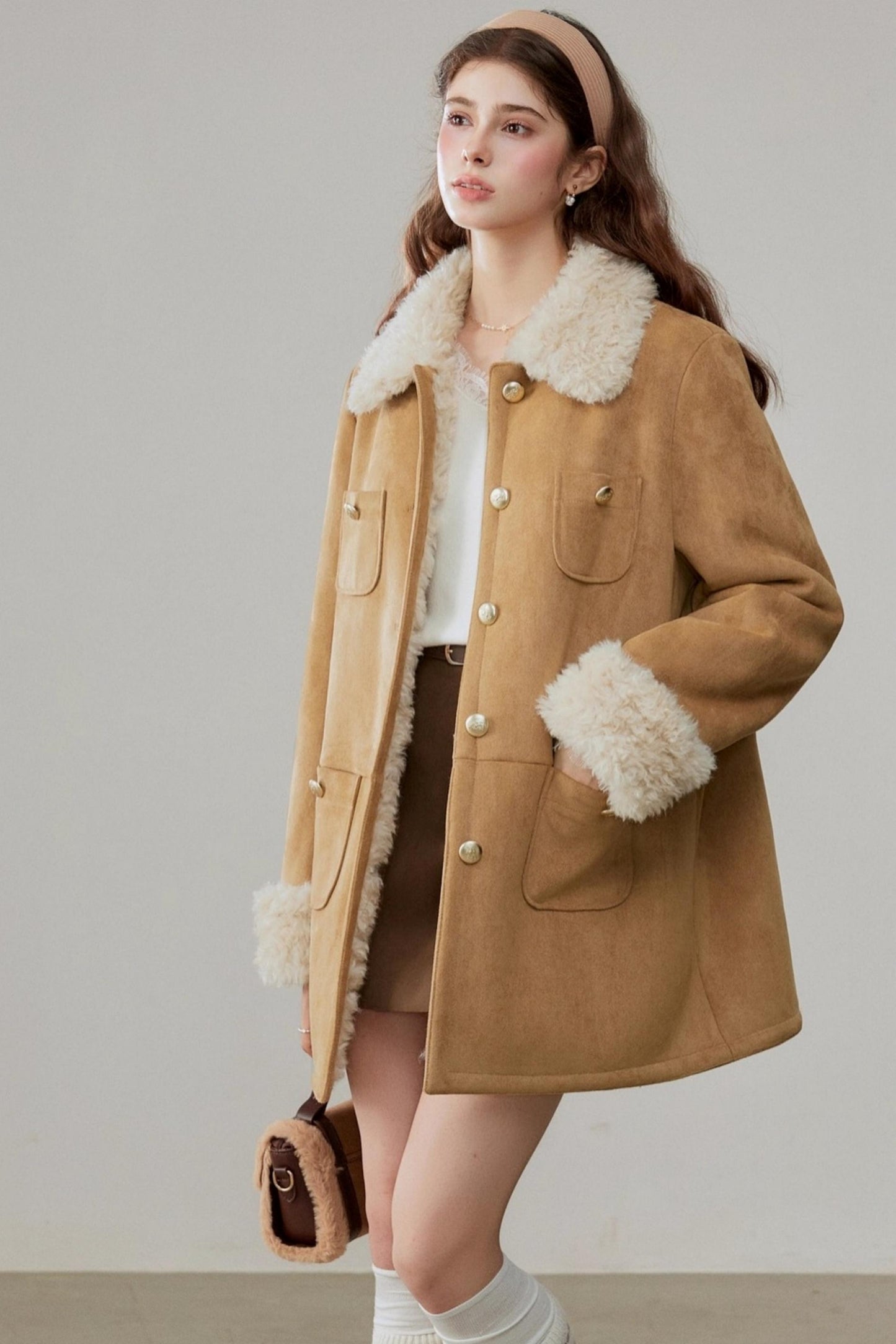Fur Integrated Suede Winter Jacket