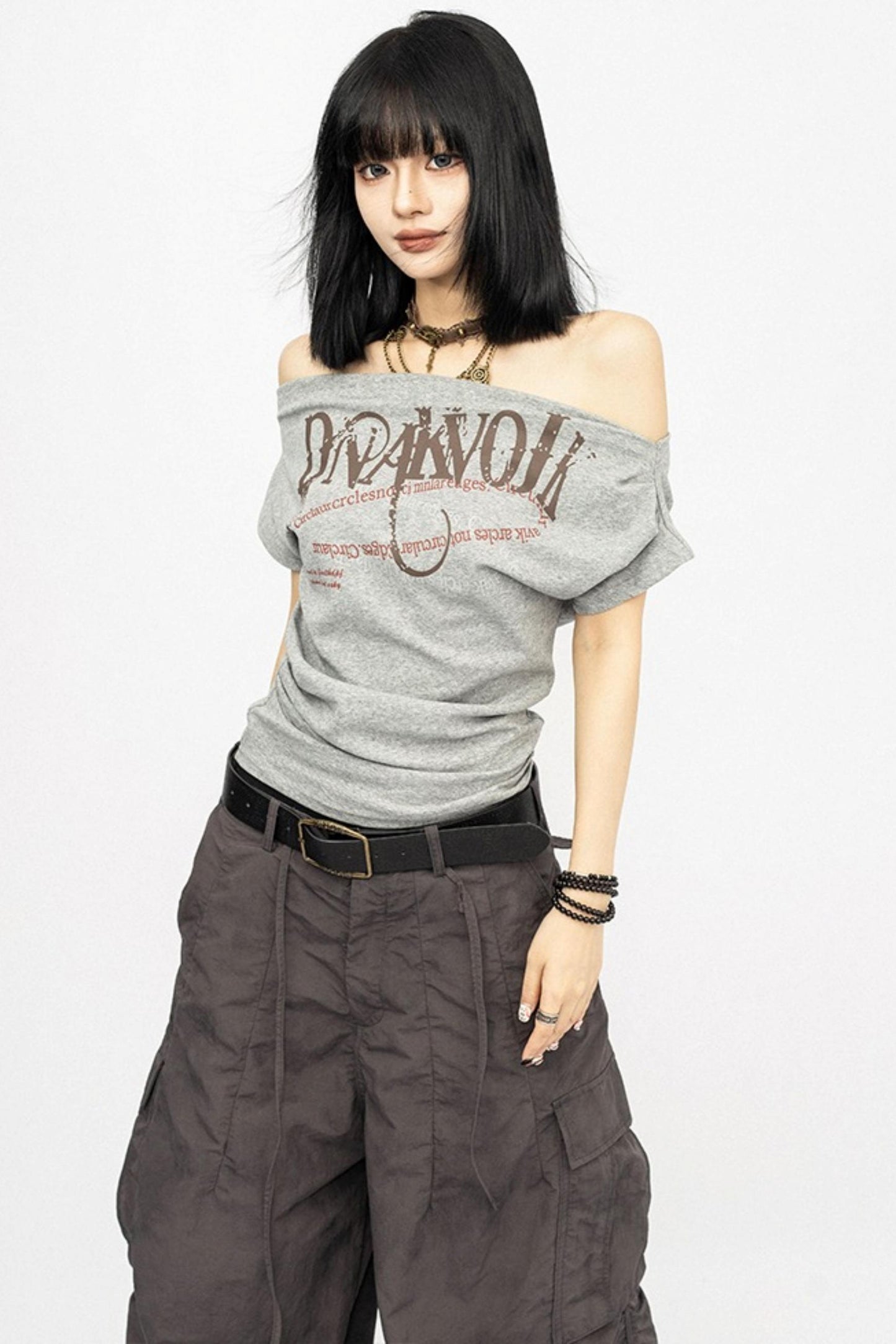 Summer Shoulder Letters T-Shirt