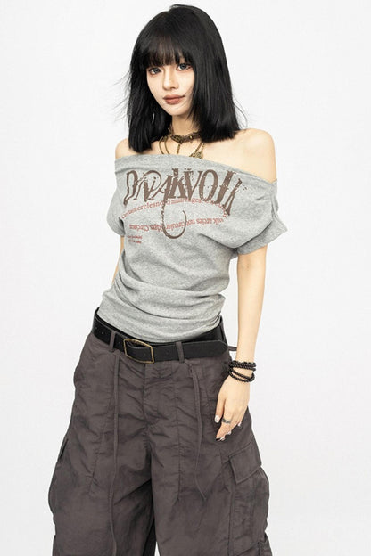 Summer Shoulder Letters T-Shirt