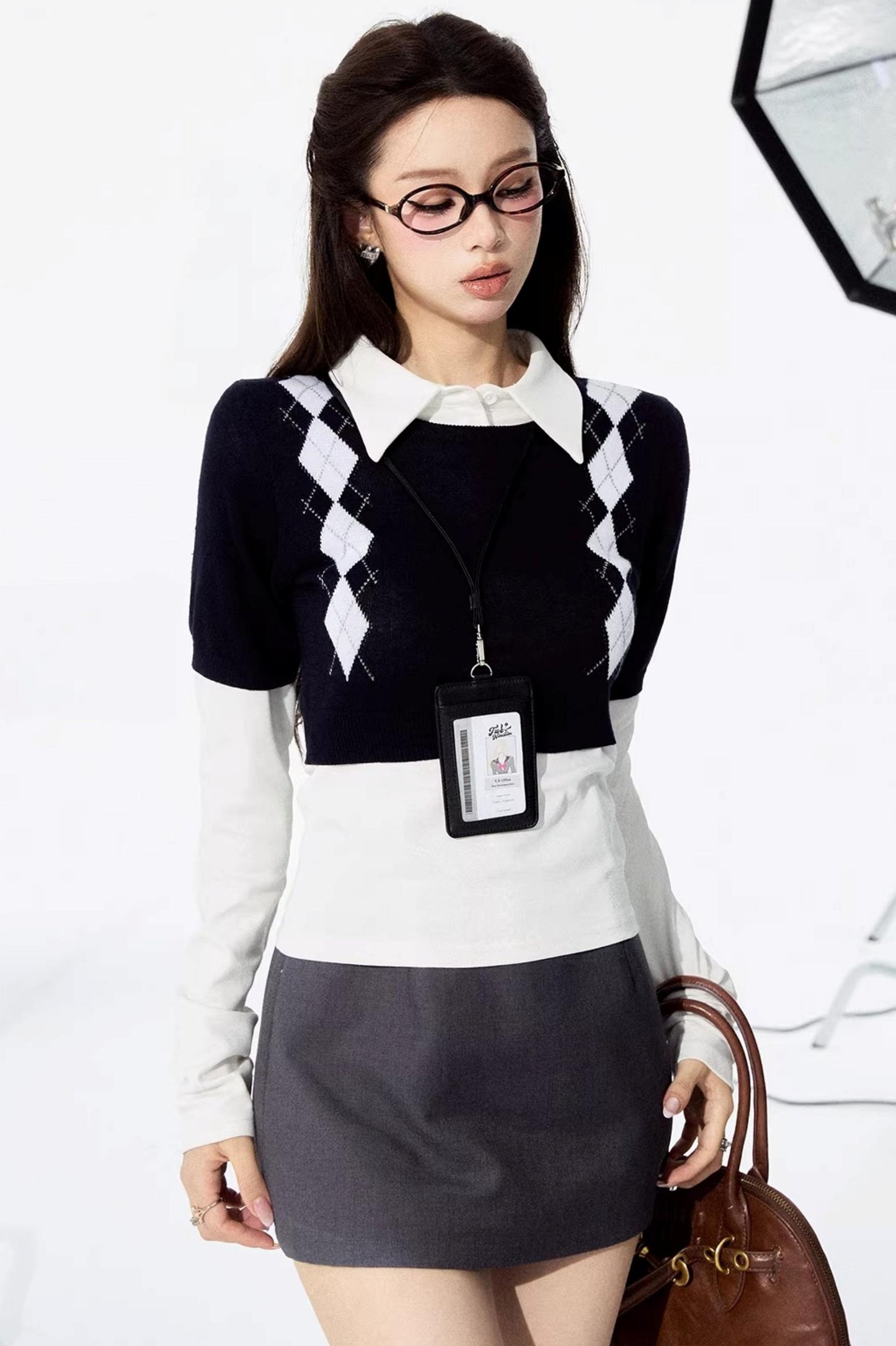 Plaid Retro Knit Sweater Set-Up