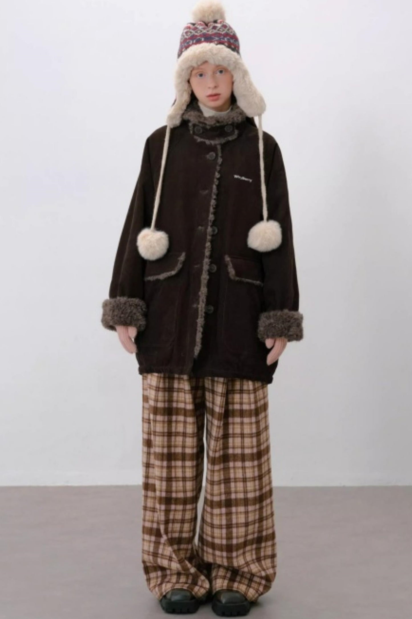 Corduroy Patchwork Fur Collar Jacket