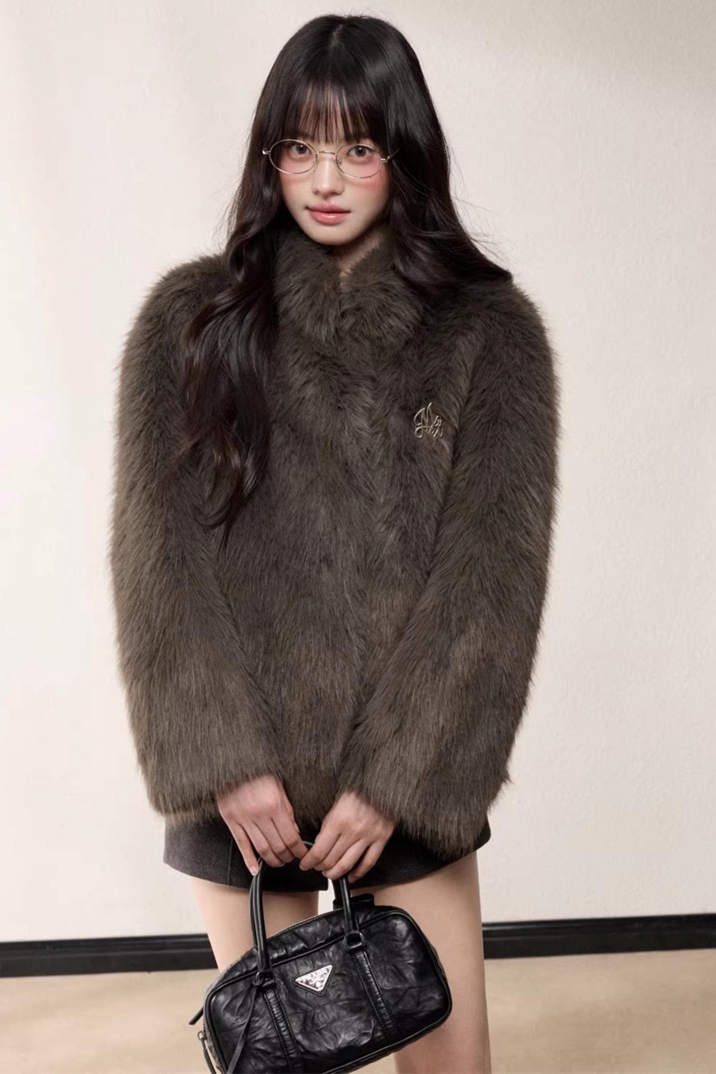 Eco-Friendly Fur Stand-Up Collar Coat