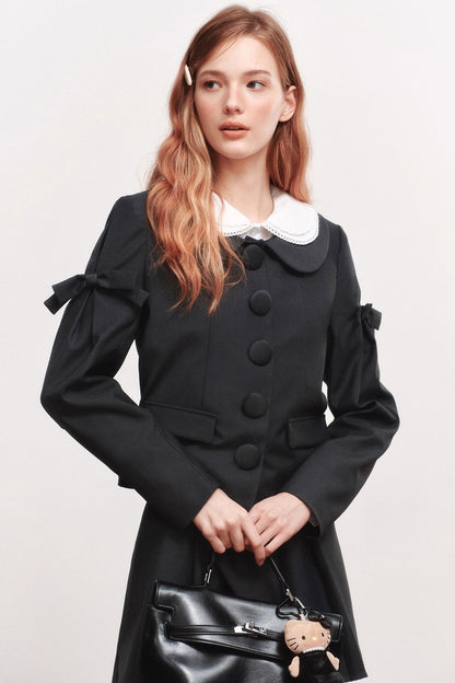 Bow Wool Long Sleeve Trench Coat
