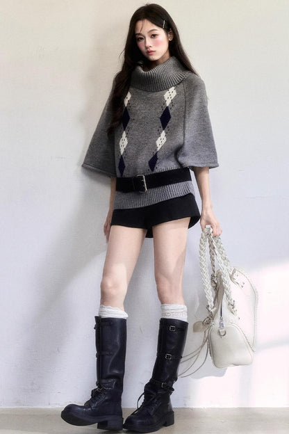 Retro Diamond Wool Knit Sweater