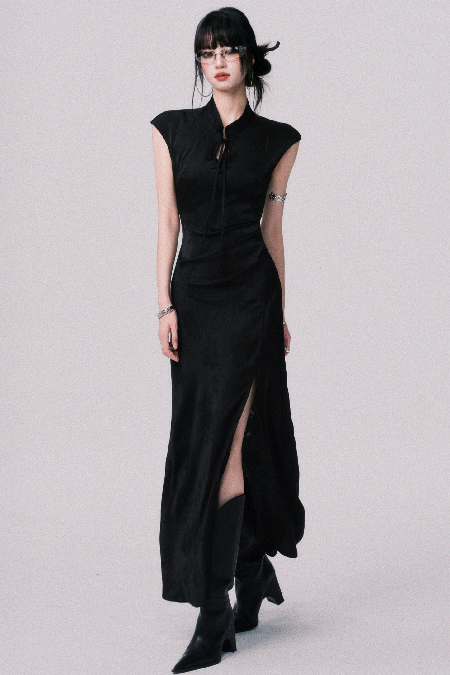 Chic Black Jacquard Dress