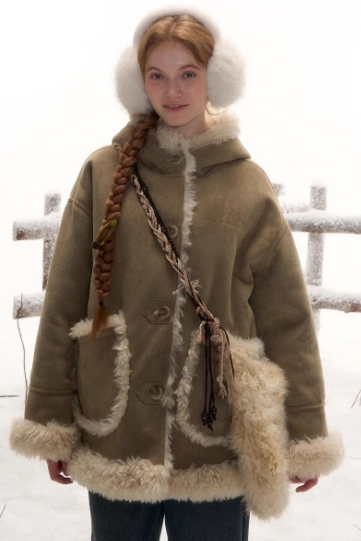 Reversible Hooded Suede Coat