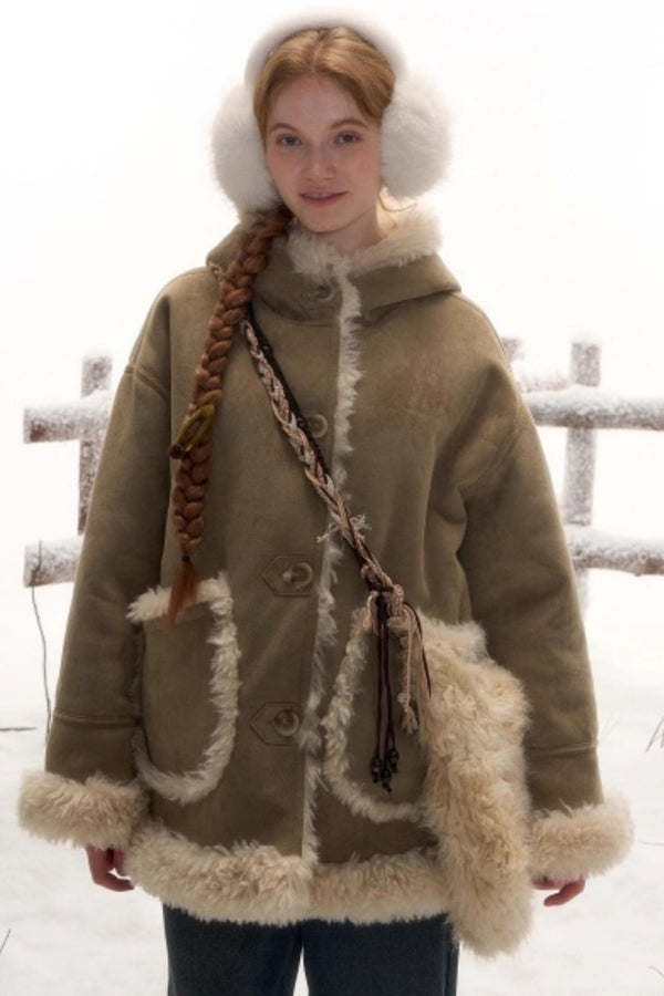 Reversible Hooded Suede Coat