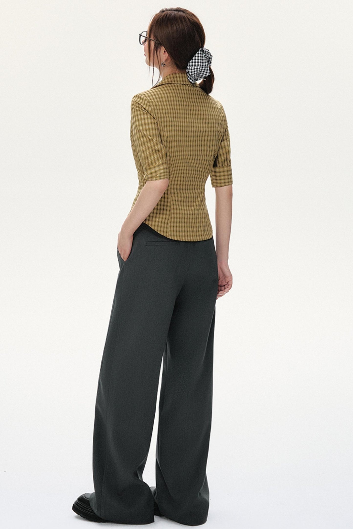 Slim Fit Mid-Sleeve Checked Top Set-Up