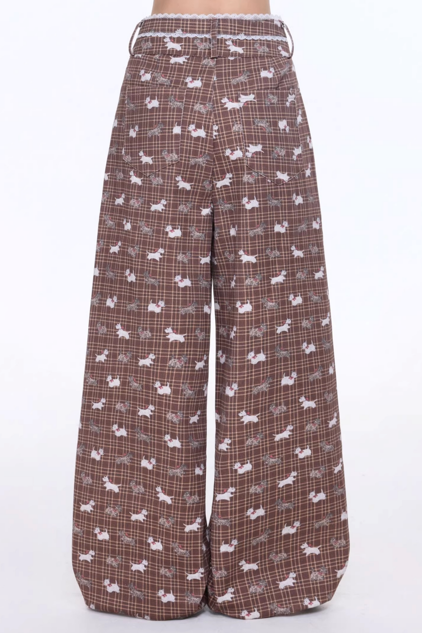 Retro Dog Print Denim Pants