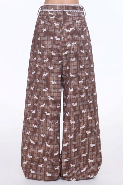 Retro Dog Print Denim Pants