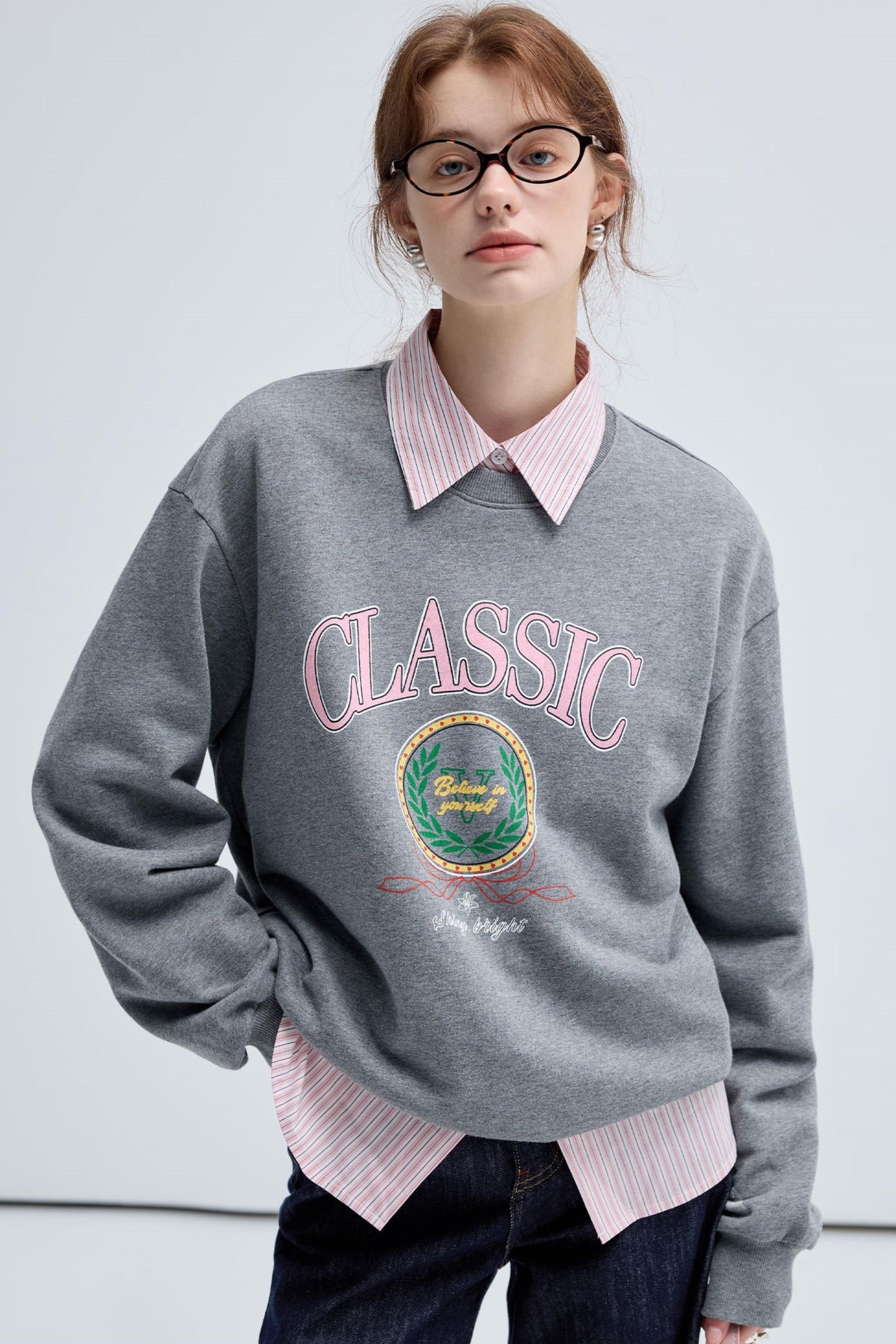 RETRO PREPPY PRINT CREW NECK SWEATSHIRT